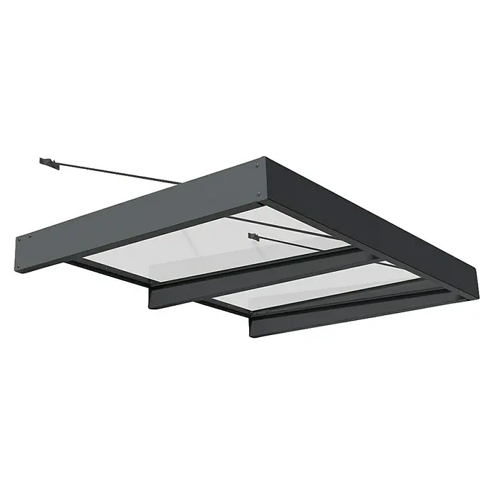 Palram – Canopia Marquesina para puerta Sophia XL - 192 x 140 x 17 cm, Gris antracita, Color del techo: Blanco opal - Primer plano de un dosel con marco gris y paneles transparentes, ideal para entradas o terrazas.