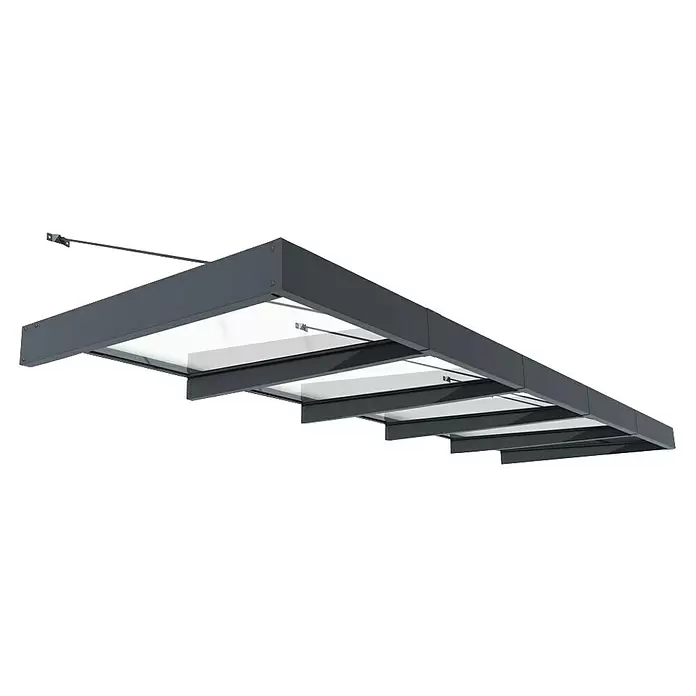 Palram – Canopia Marquesina para puerta Sophia XL - 471 x 140 x 17 cm, Gris antracita, Color del techo: Blanco opal - Toldo elegante de metal gris oscuro y cristal transparente con varillas de soporte.