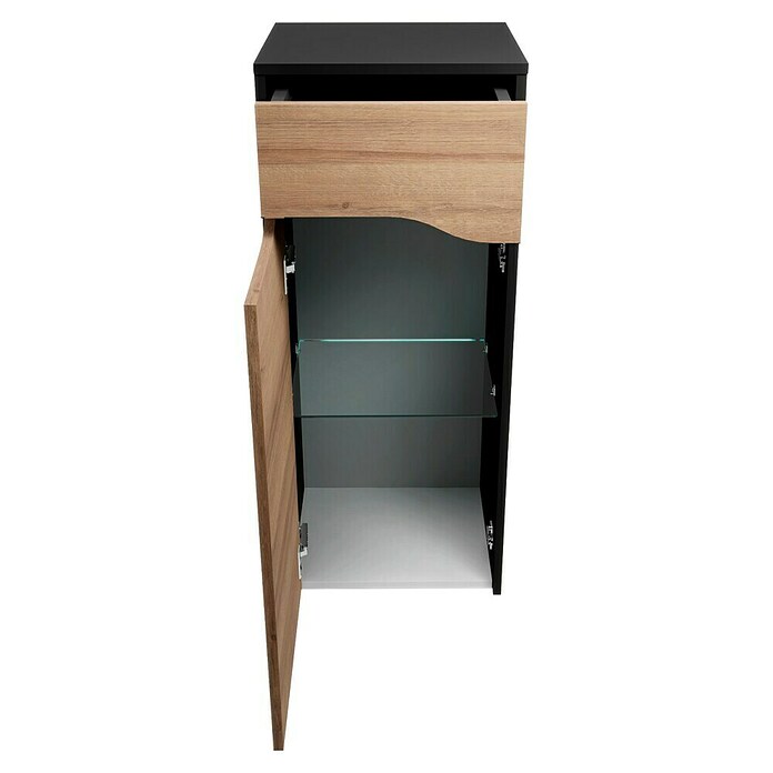 Camargue Curve Midischrank (B x T x H: 40,2 x 32,7 x 98,4 cm, Berg Eiche/Schwarz, Strukturiert, Anschlag: Links) | BAUHAUS