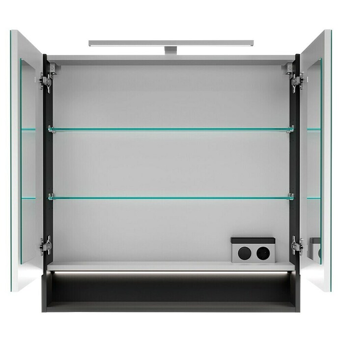 Camargue Curve LED-Spiegelschrank (B x H: 80 x 79,8 cm, Spanplatte, Schwarz) | BAUHAUS