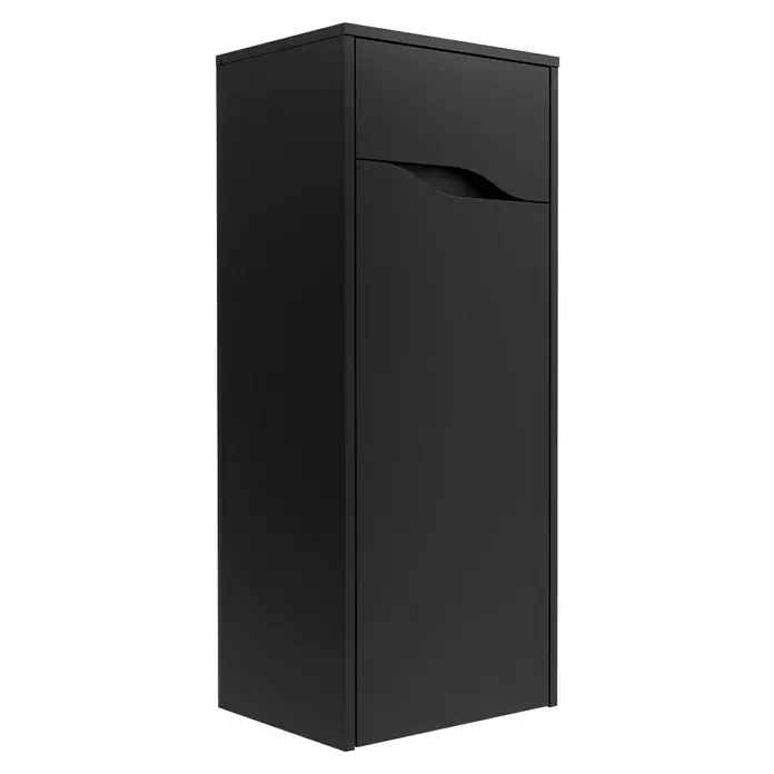 Camargue Curve Badmöbel-Set - Gesamtbreite Badmöbel: 80 cm, Schwarz, Matt, DIN Anschlag: Links, Mit LED-Spiegelschrank - Elegantes, schwarzes Badmöbel mit Schublade und minimalistischem Design. Ideal für moderne Badezimmer mit Fokus auf Stil und Funktionalität.