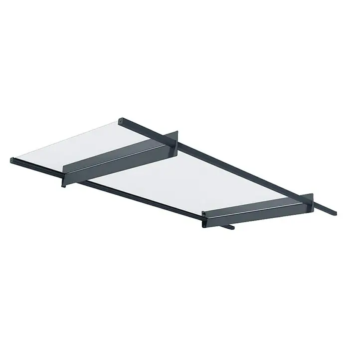 Palram – Canopia Pultvordach Nancy - 205,5 x 94 x 14 cm, Anthrazitgrau - Ein elegantes, modernes Deckenpaneel mit grauen Metallrahmen und weißen Flächen. Ideal für Büros oder stilvolle Wohnräume.