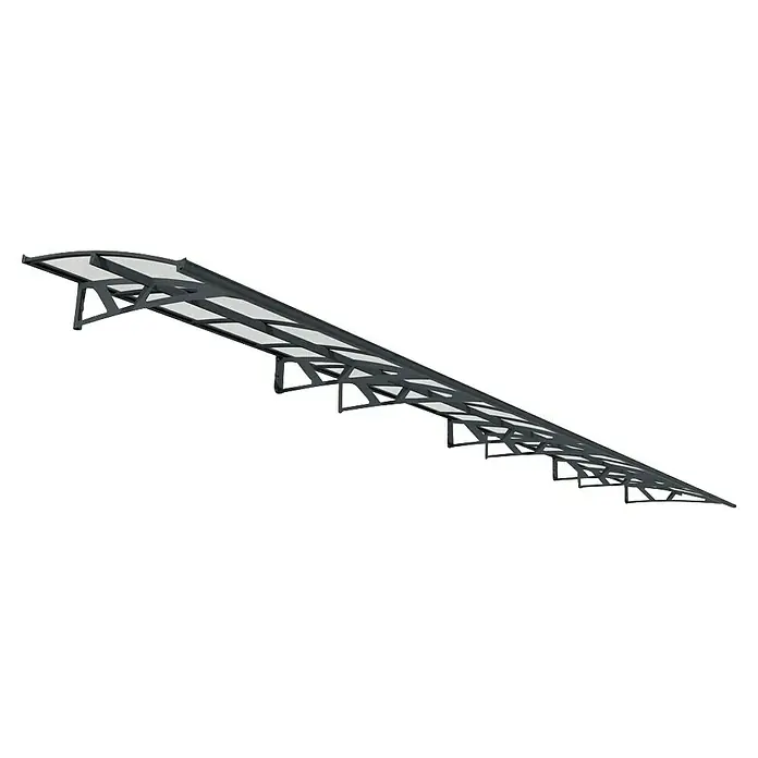 Palram – Canopia Pultvordach Amsterdam - 892 x 139 x 33 cm, Anthrazitgrau - Eine lange, graue Terrassenüberdachung mit durchscheinenden Paneelen, die Schutz vor den Elementen bietet. Diese stilvolle Überdachung verlängert den Außenbereich.