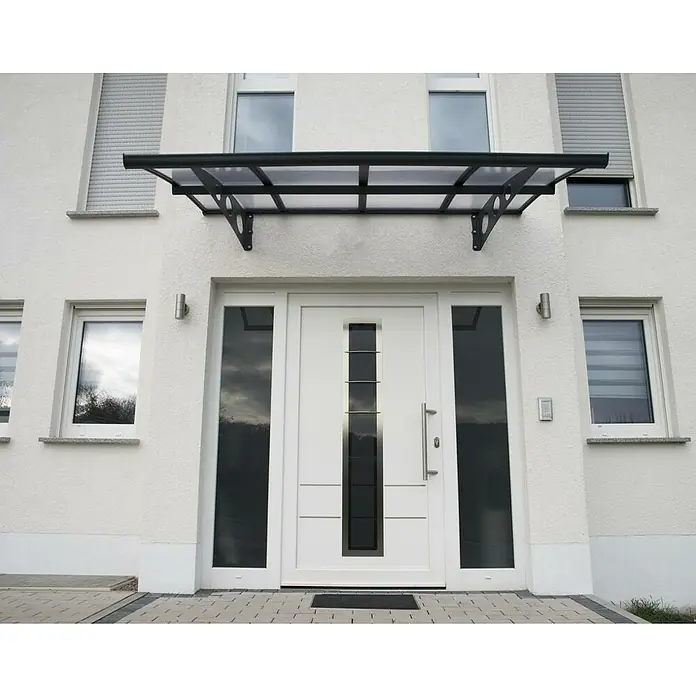Palram – Canopia Marquesina para puerta Herald - 223 x 140 x 33 cm - Elegante marquesina de puerta de entrada de vidrio y metal que mejora la entrada y ofrece protección contra la intemperie.