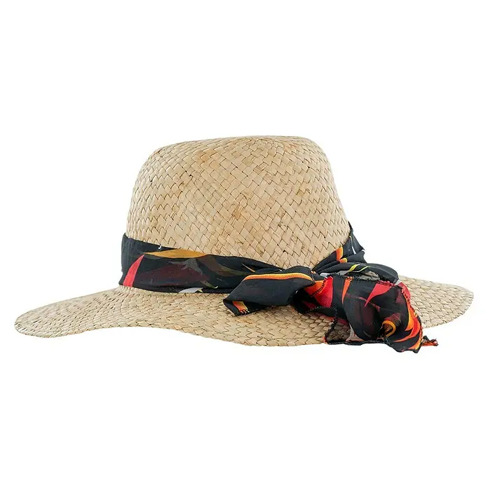 Sonnenhut Lilas - Beige, Einheitsgröße - Strohhut mit buntem Tuch. Der Hut ist aus Stroh gefertigt und mit einem farbenfrohen Tuch verziert, das für einen stilvollen Akzent sorgt.