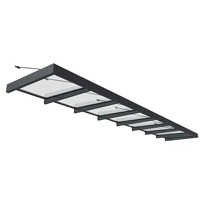 Palram – Canopia Pultvordach Sophia XL - 750 x 140 x 17 cm, Anthrazitgrau, Farbe Dach: Klar - Schwarzes Vordach mit klaren Paneelen, das Schutz vor Witterungseinflüssen bietet und gleichzeitig modernes Design bietet.