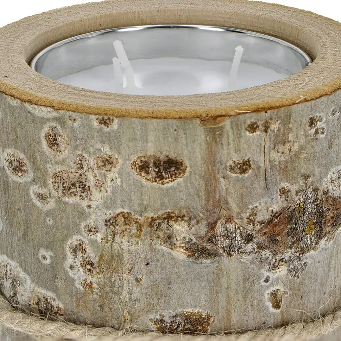 Windlicht mit Kerze - Weiß/Natur, Ø x H: 16 x 16 cm - Rustikaler Kerzenhalter aus Holz mit Metalleinsatz, ideal für Teelichter oder kleine Kerzen, für eine gemütliche Atmosphäre.