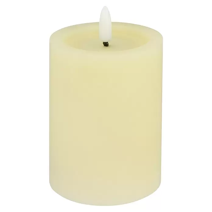 LED-Kerze Shine - Creme, Ø x H: 7,5 x 10 cm, Echtwachs - Cremefarbene LED-Säulenkerze mit realistischem Flammeneffekt.