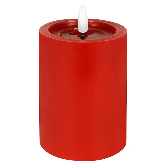 LED-Kerze Shine - Rot, Ø x H: 7,5 x 10 cm, Echtwachs - Rote zylindrische LED-Kerze mit weißer, gefrosteter Flamme.