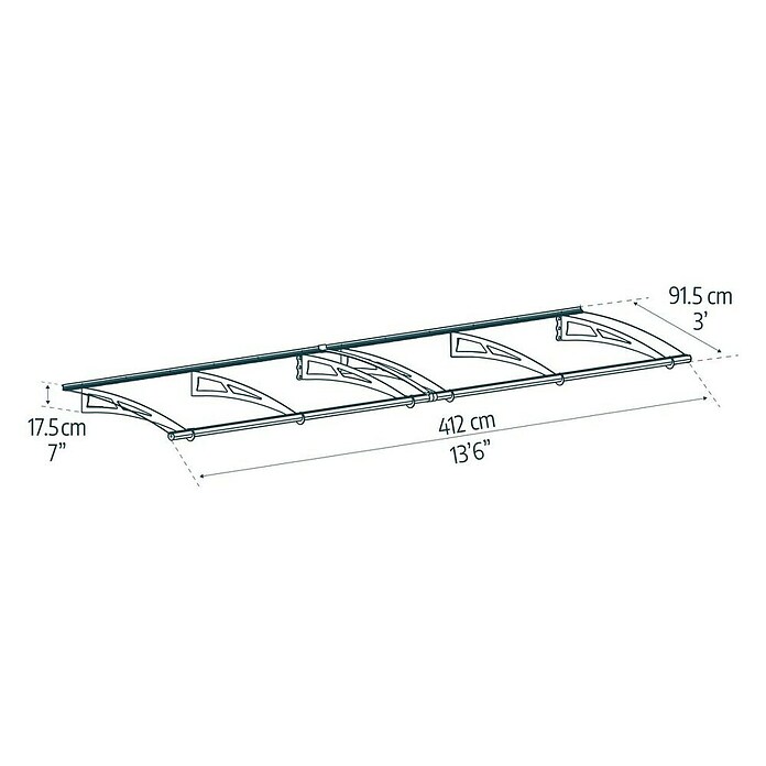 Palram – Canopia Marquesina para puerta Aquila (412 x 91,5 x 17,5 cm, Antracita, Color del techo: Gris) | BAUHAUS