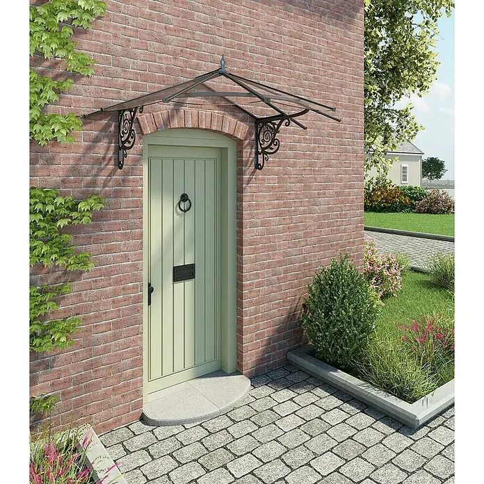Palram – Canopia Pultvordach - 174,5 x 125 x 80 cm, Schwarz - Eingangsbereich mit einer stilvollen Türüberdachung, die Schutz und Eleganz vereint. Die dekorativen Elemente verleihen dem Haus einen besonderen Charme.
