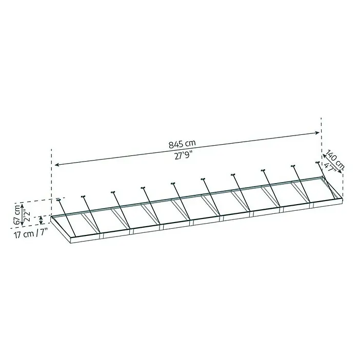 Palram – Canopia Marquesina para puerta Sophia XL - 845 x 140 x 17 cm, Gris antracita, Color del techo: Claro - Dimensiones de la estantería con una longitud de 845 cm, una anchura de 140 cm y una altura de 17 cm. La altura con suspensión es de 67 cm.