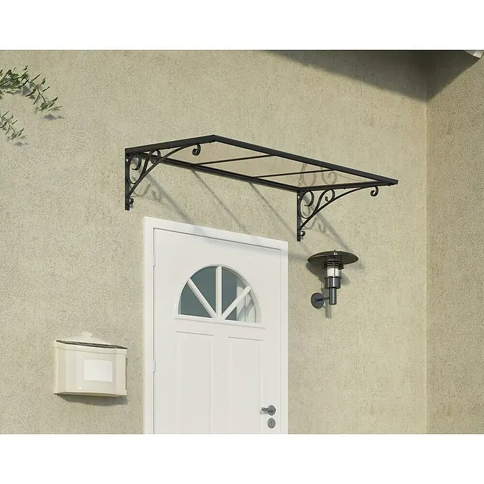 Palram – Canopia Marquesina para puerta Venus - 135,5 x 88 x 35,5 cm, Antracita - Elegante puerta principal con marquesina, lámpara exterior y buzón.