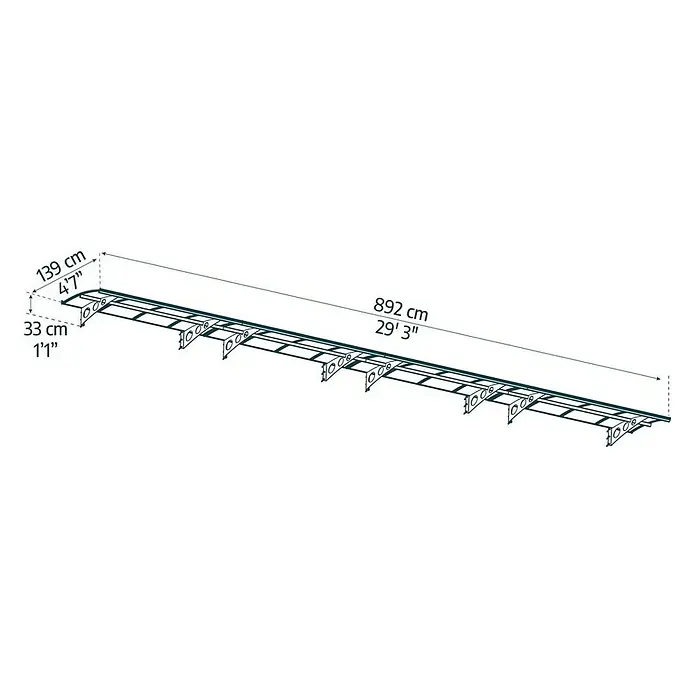 Palram – Canopia Marquesina para puerta Herald - 892 x 139 x 33 cm - Representación de un perfil LED lineal, que mide 892 cm de longitud, 139 cm de ancho y 33 cm de altura, ideal para soluciones de iluminación moderna.