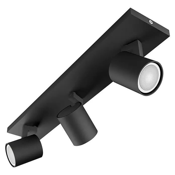 Philips Hue LED-Deckenstrahler White Ambiance Runner - 12,6 W, L x B x H: 8,9 x 48 x 10,9 cm, Schwarz, Mehrfarbig, 3 Stk. - Dreiflammige, schwarze LED-Deckenleuchte mit zylindrischen Spots und weißem Innenraum für eine moderne und flexible Beleuchtung.