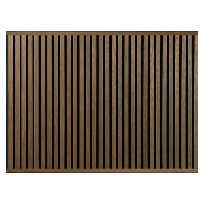 FibroTech Abschlussleiste - 3.000 x 25 x 22 mm, 2 Stk., Oiled Oak - Holzpaneel für Wandverkleidung. Das Paneel hat eine lineare Struktur mit schmalen Holzlatten und ist in einem warmen Braunton gehalten.