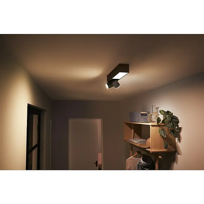 Philips Hue LED-Deckenstrahler White & Color Ambiance Centris - 22,4 W, L x B x H: 8,5 x 40,8 x 12,7 cm, Schwarz, RGBW, 3 Stk. - Deckenleuchte mit zwei Strahlern und rechteckiger Leuchtfläche sorgt für eine helle und moderne Beleuchtung des Raumes.