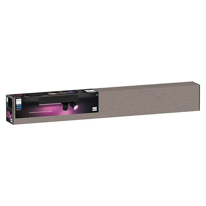 Philips Hue LED-Deckenstrahler White & Color Ambiance Centris - 22,4 W, L x B x H: 8,5 x 40,8 x 12,7 cm, Schwarz, RGBW, 3 Stk. - Verpackung einer Philips Hue LED Leuchte. Die smarte Leuchte mit Farbwechselfunktion sorgt für eine stimmungsvolle Beleuchtung im Haus.