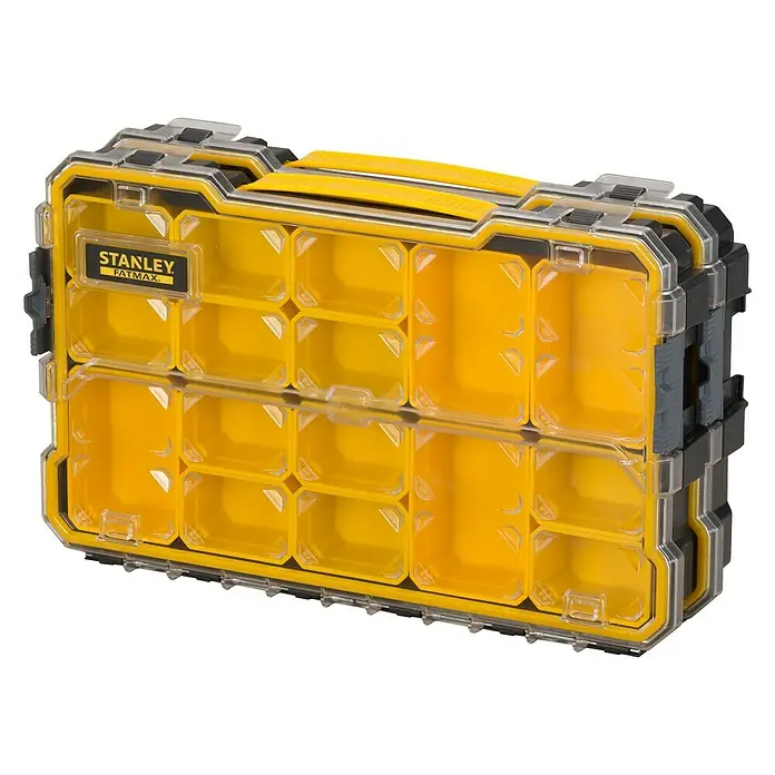 Stanley FatMax Kleinteilekoffer - Anzahl Fächer: 14 Stk. - Stanley Fatmax Organizer: Robuster Werkzeugkoffer mit transparentem Deckel und gelben Fächern zur übersichtlichen Aufbewahrung von Kleinteilen.