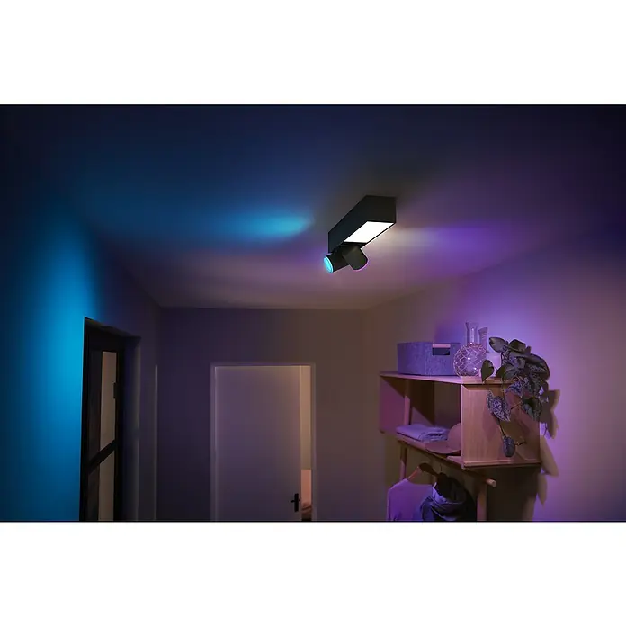 Philips Hue LED-Deckenstrahler White & Color Ambiance Centris - 22,4 W, L x B x H: 8,5 x 40,8 x 12,7 cm, Schwarz, RGBW, 3 Stk. - Die intelligente Philips Hue LED-Deckenleuchte in Schwarz sorgt für eine stimmungsvolle Beleuchtung und ein angenehmes Ambiente im Raum.