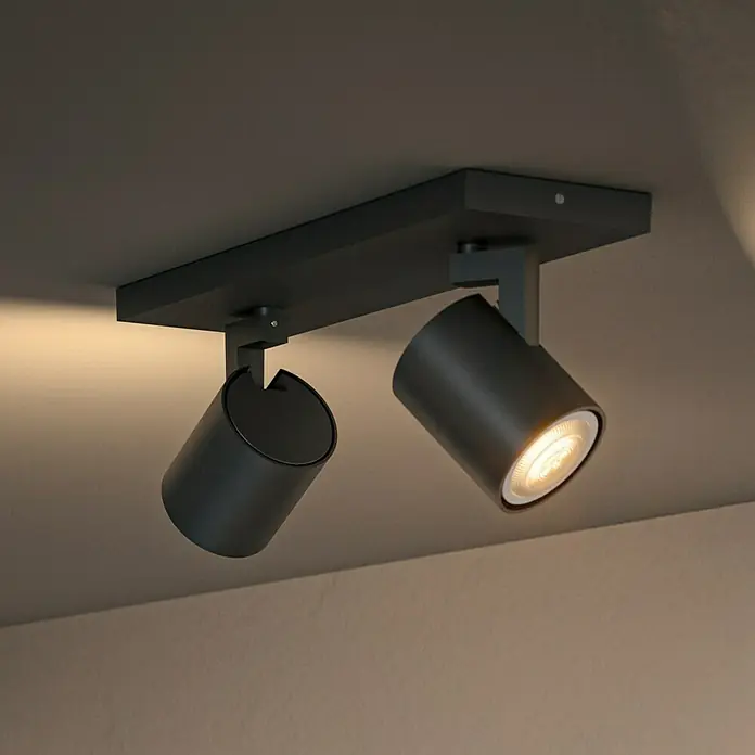 Philips Hue LED-Deckenstrahler White Ambiance Runner - 8,4 W, L x B x H: 8,9 x 30,5 x 10,9 cm, Schwarz, Mehrfarbig, 2 Stk. - Schwarze Deckenleuchte mit zwei zylinderförmigen Strahlern für eine moderne und stilvolle Beleuchtung in jedem Raum.
