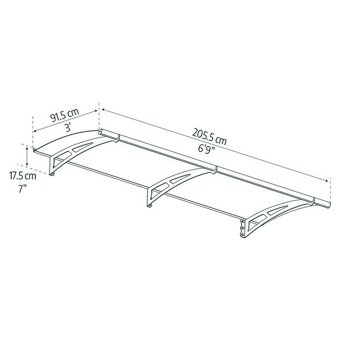 Palram – Canopia Marquesina para puerta Aquila (205,5 x 91,5 x 17,5 cm, Antracita, Color del techo: Gris) | BAUHAUS