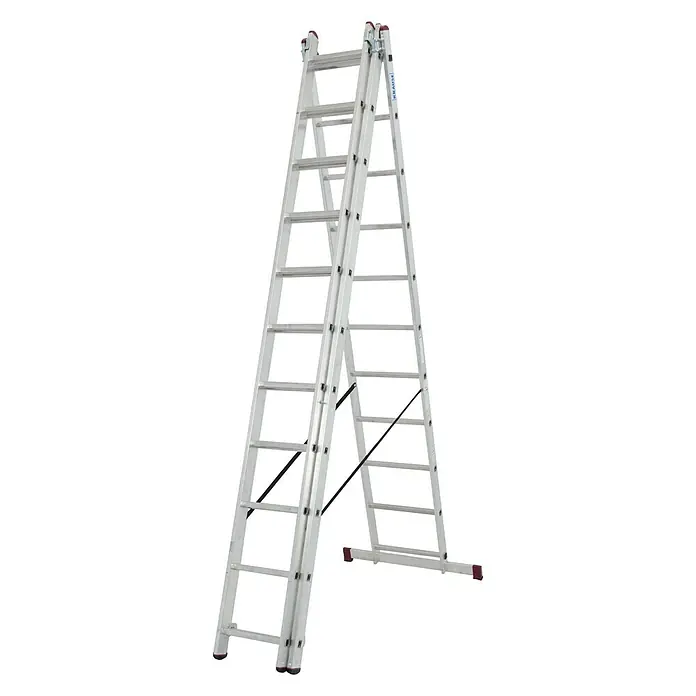 Krause Corda Escalera multiusos - Altura de trabajo: 7,3 m, Número de peldaños: 33 ud., Carga soportada: 150 kg, Aluminio - La escalera combinada de tres tramos de Krause ofrece versatilidad y seguridad para todas las tareas con su robusta construcción.