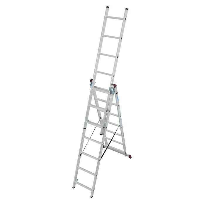 Escalera multiusos (Altura de trabajo: 5,1 m, 3 x 7 peldaños, Aluminio)