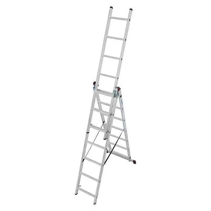 Krause Corda Escalera multiusos - Altura de trabajo: 5,1 m, Número de peldaños: 21 ud., Carga soportada: 150 kg, Aluminio - Escalera multiusos de aluminio plateado, configurada como escalera de tijera autoportante con sección superior extendida.