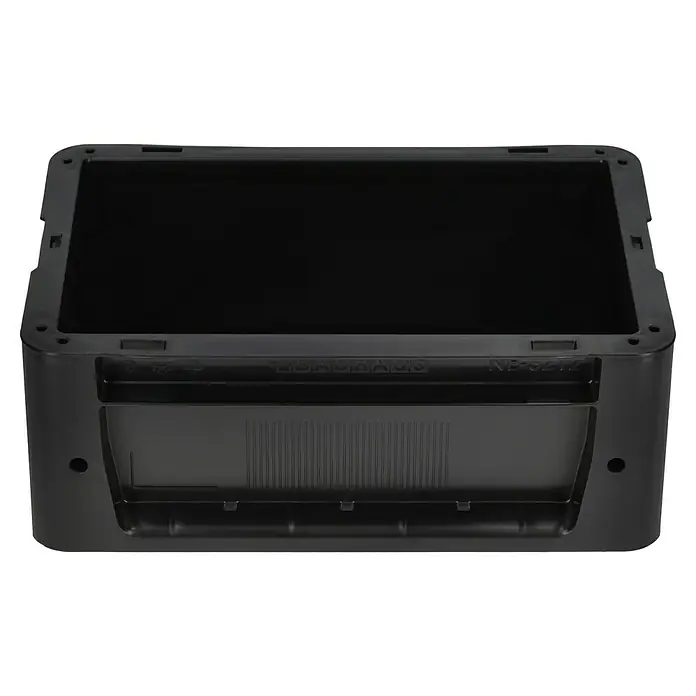BAUHAUS Eurobox - L x B x H: 30 x 20 x 12 cm, 5,5 l, Schwarz - Nahaufnahme eines schwarzen NEUHAUS NF-3212 Gehäuses. Das Gehäuse hat eine rechteckige Öffnung und Rippen für Belüftung.