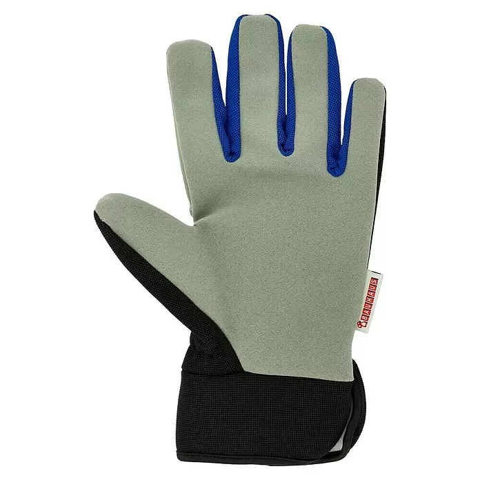 Wisent Arbeitshandschuhe - Handschuhgröße: 8, Grau/Schwarz - Grauer und blauer Arbeitshandschuh mit schwarzem Bund und 'BAUHAUS'-Etikett.