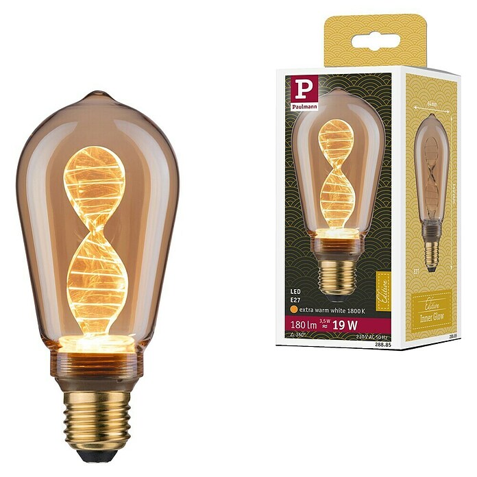Paulmann Inner Glow Bombilla LED Inner Helix (E27, No regulable, Amarillo, 180 lm, 3,5 W, Gota, Color: Oro) | BAUHAUS