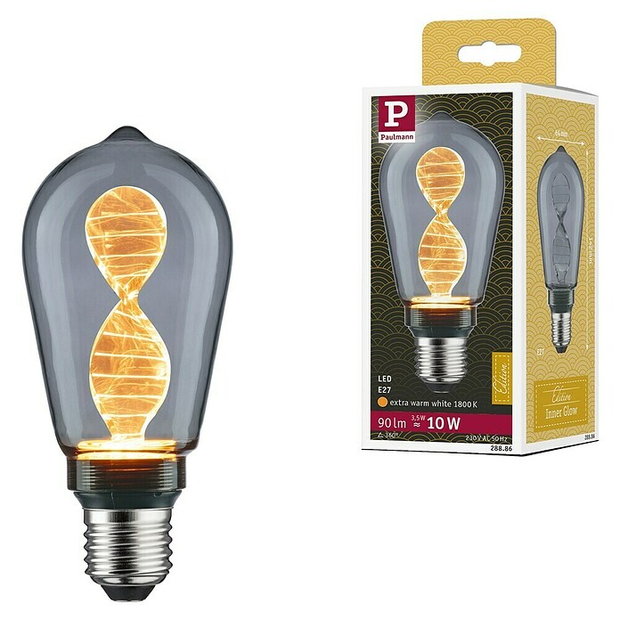 Paulmann Inner Glow Bombilla LED Inner Helix (E27, No regulable, Amarillo, 90 lm, 3,5 W, Gota, Color: Smoky) | BAUHAUS