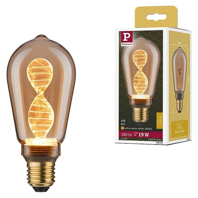 Paulmann Inner Glow Bombilla LED Inner Helix (E27, No regulable, Amarillo, 180 lm, 3,5 W, Vela, Color: Oro) | BAUHAUS