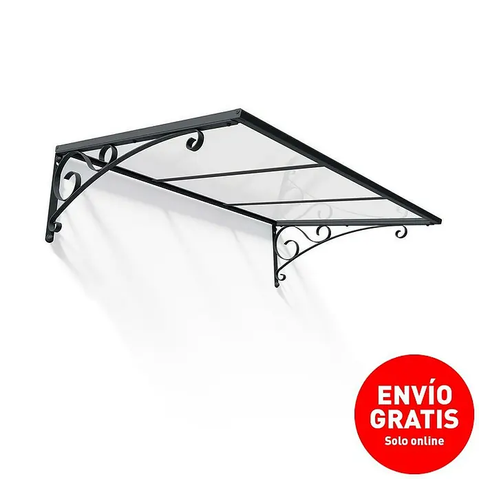 Palram – Canopia Marquesina para puerta Venus - 135,5 x 88 x 35,5 cm, Antracita - Elegante toldo de puerta con soportes metálicos curvados y cubierta transparente. Ideal para entradas y protección contra la climatología.