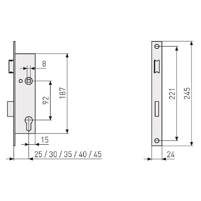 Abus Einsteckschloss ESR PZ LR Z 35 92 24 SB für Rohrrahmentüren (Links/Rechts, Profilzylinder, 187 x 35 x 14 mm) | BAUHAUS