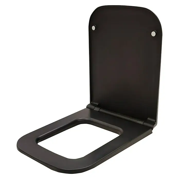 RAK Ceramics Metropolitan WC-Sitz - Duroplast, Schwarz, Mit Absenkautomatik - Schwarzer WC-Sitz mit Deckel, quadratisches Design, elegante Badgestaltung für moderne Badezimmer, hochwertige Verarbeitung und langlebig.