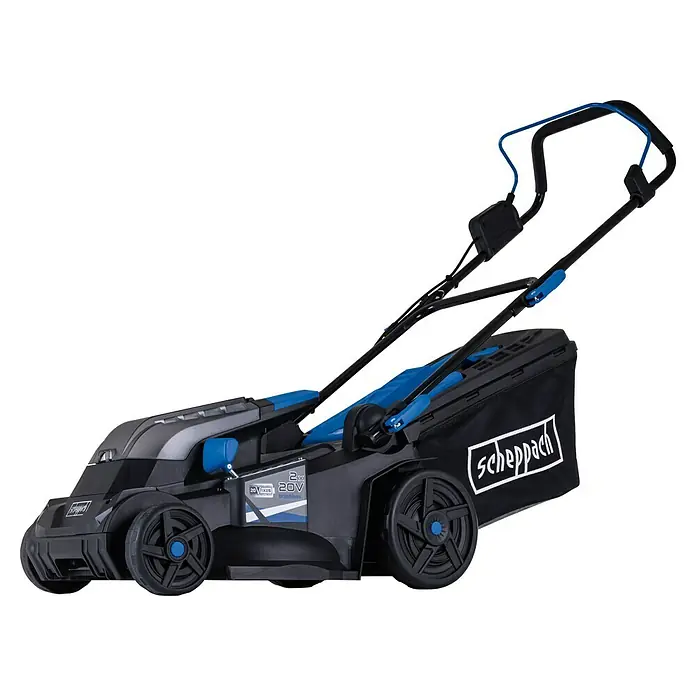 Scheppach IXES 20V Akku-Rasenmäher BC-MP380-X - 40 V, 2 Akkus, 4 Ah, Schnittbreite: 38 cm - Abbildung eines Scheppach Akku-Rasenmähers.