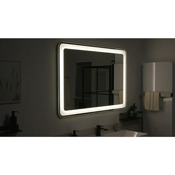 Camargue Stella Lichtspiegel - 120 x 84 cm, Mit abgerundeten Kanten - Beleuchteter Badezimmerspiegel mit stilvollem Design. Der Spiegel sorgt für eine angenehme Atmosphäre und optimale Lichtverhältnisse im Bad.