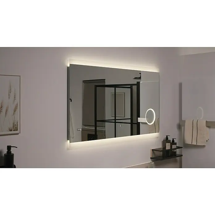 DSK Lichtspiegel Silver Shine 2.0 - 120 x 70 cm - Beleuchteter Badezimmerspiegel mit LED-Lichtern, der ein modernes Badezimmerdesign mit praktischer Funktionalität vereint.