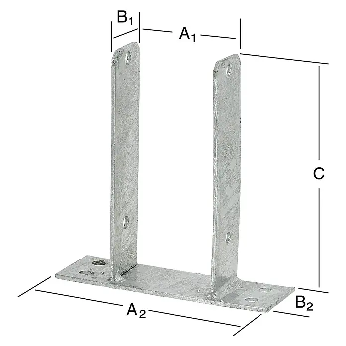 Stabilit U-Pfostenträger - 91 x 50 x 200 mm - Ansicht eines silberfarbenen Pfostenträgers, der für die sichere Befestigung von Pfosten in verschiedenen Bauprojekten entwickelt wurde.