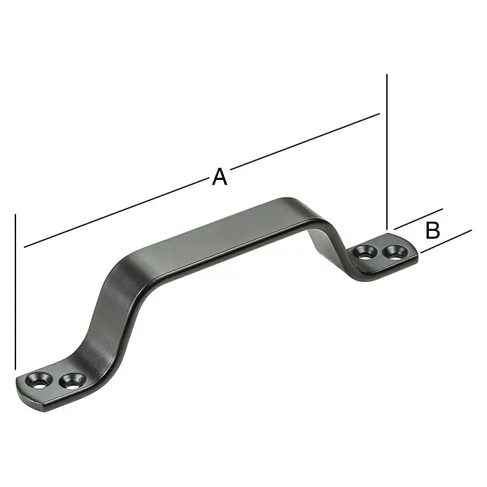 Vormann Handgriff - L x H: 160 x 20 mm, Stahl, Schwarz - Nahaufnahme eines schwarzen Metall-Zuggriffs mit den Maßen A und B, ideal für Türen und Schubladen.