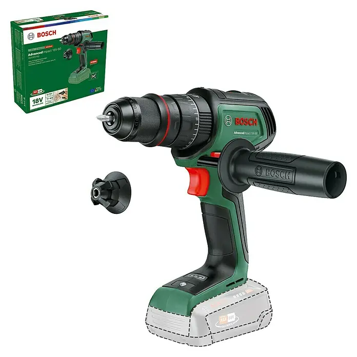 Bosch Power for All 18V Akku-Schlagbohrschrauber AdvancedImpact 18V-80 QuickSnap - 18 V, Ohne Akku, 82 Nm - Akkubohrschrauber AdvancedImpact 18V-80 von Bosch mit austauschbarem Bohrfutter und Zusatzhandgriff, ideal für Heimwerker- und Profianwendungen.