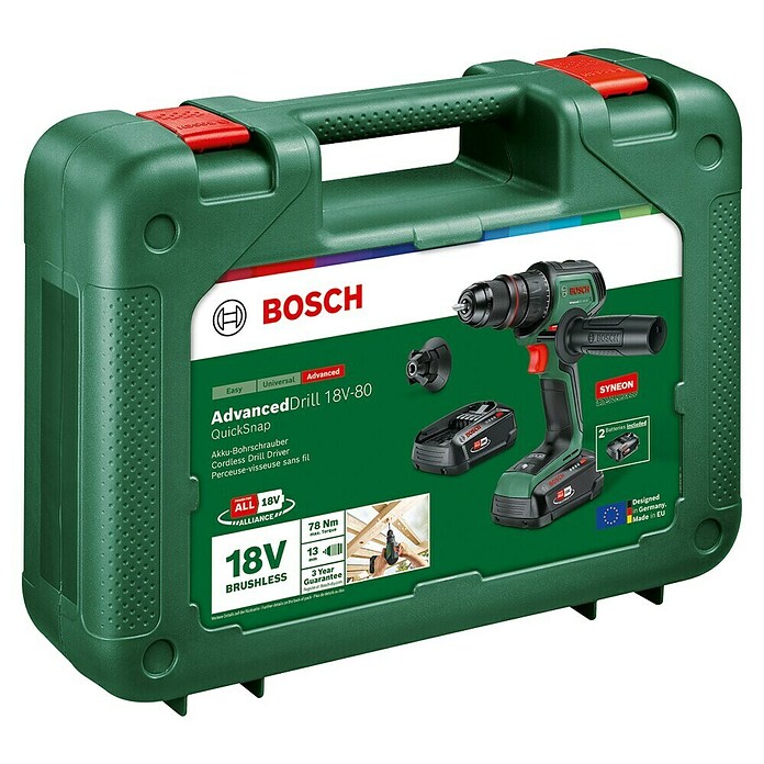 Bosch Power for All 18V Akku-Bohrschrauber AdvancedDrill 18V-80 QuickSnap (18 V, 2 Akkus, 2,5 Ah, 78 Nm) | BAUHAUS