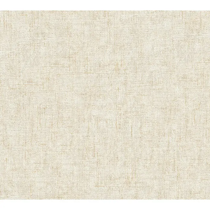 A.S. Création Greenery Vliestapete Borneo - Beige/Creme, Uni, 10,05 x 0,53 m - Nahaufnahme einer strukturierten, cremefarbenen Tapete, die eine subtile Leinwandoptik für ein warmes und einladendes Ambiente bietet.