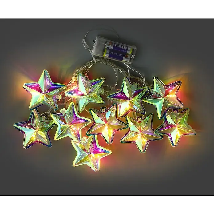 Tween Light Guirnalda luminosa LED de estrellas iridiscentes - Para interior, Color de luz: Blanco cálido, Número de bombillas: 10 ud., Funciona con pilas - Esta cadena de luces LED de estrellas crea un ambiente acogedor. Las estrellas de colores brillan intensamente y añaden un brillo festivo a cualquier habitación.