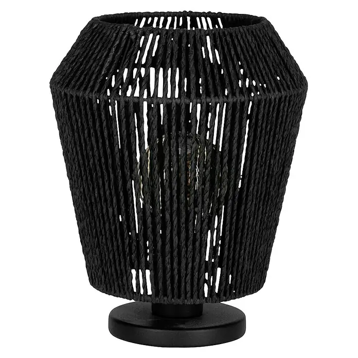 Eglo Persley LED-Tischleuchte Persley - 60 W, Ø x H: 22 x 27,5 cm - Die Tischlampe hat einen schwarzen, runden Sockel und einen geflochtenen Lampenschirm. Die Lampe verbreitet ein angenehmes Licht.