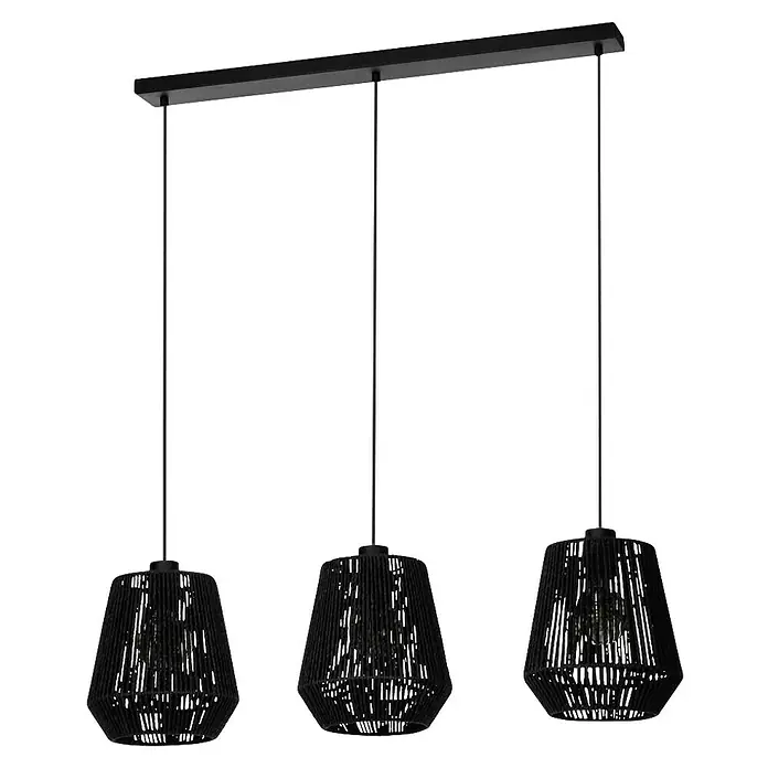 Eglo Persley Lámpara colgante LED - 60 W, Negro, Número de bombillas: 3 ud. - Elegante lámpara colgante con tres pantallas negras en forma de cono, ideal para comedores o salones modernos.