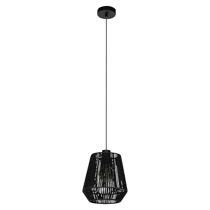 Eglo Persley LED-Pendelleuchte Persley - 60 W, Ø x H: 22 x 110 cm, Anzahl Leuchtmittel: 1 Stk. - Schwarze Hängeleuchte mit einem Lampenschirm aus Schnüren, der ein stilvolles Designelement bietet.