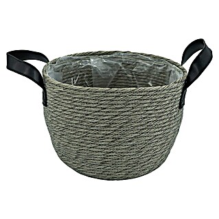 Pflanzkorb mit Henkel (Außenmaß (Ø x H): 25 x 19 cm, Polyester, Grau)